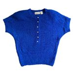Shapely Knits Vintage 80s electric blue knit short sleeve 1/2 button down blouse 🔥 Photo 0
