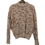 Karlie  Neutral Leopard Fuzzy Knit Pullover Turtleneck Sweater Photo 0