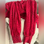 EXPRESS  Red Blouse with Black Heart Pattern Photo 4