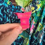 Lilly Pulitzer Camille Dress Formentera Turquoise XL Midi Floral Cheetah Puff Photo 5