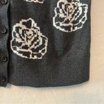 Loft Ann Taylor dark gray and white rose print crewneck cardigan sweater small Photo 5