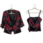 Alex Evenings  Black Red Rose Floral Print Jacket Camisole Set Women's XL Photo 2