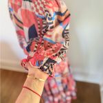 TCEC  Women's Cinnamon Red & Navy Abstract Print Smocked Dress Large Photo 6