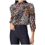Veronica Beard  Shirt Womens 2 Purple Orange Leta Lety Top Animal Print Silk‎ Photo 2