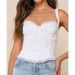 Lulus  - Perfect Sweetheart Ruffled Bow Bustier Sleeveless Cami Top in White Photo 3