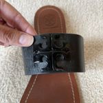 Tory Burch Lowell Black Leather Flat Sandals Toe Ring Logo Designer Photo 5
