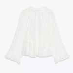 ZARA  NWT white ruffled v neck flowy top jacquard floral detail Photo 8
