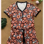 Shirley & Stone Boho Floral Skeleton Short With Short Sleeve Pajama Set Size 3xl Orange Photo 2