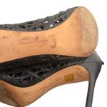Alexandre Birman  Black Leather Cut Out Heels Size 40.5 Laser‎ Cut Peep Toe Shoes Photo 7