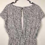She & Sky  Women’s Leopard Print Beige Black Ruched Open Back Short Sleeve Romper Photo 5