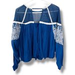 Free People Carly Embroidered Top Blue Small Hippie Lagenlook Boho Photo 3