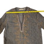 Soft Surroundings Petites Tunic Dress PL Gray Gold Embroidery V-Neck Photo 3
