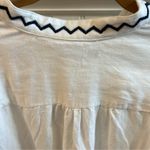 Chico's Chico’s Lantern Sleeve White Linen Peasant Top Blue Embroidery Beadwork 2 L Photo 3