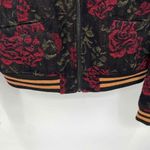 Sanctuary Bomber Jacket Womens XS Black Red Rose Print Wool Blend Lined Pockets Photo 2