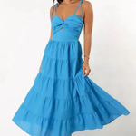 Petal and Pup NWT Tie Strap Tiered Midi Maxi Dress in Blue Women's Medium Photo 0