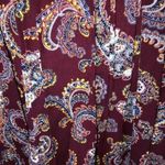 Lands' End Womens Size 10 Petite Top Paisley Neck Tie Short Sleeve Pintuck Maroon Photo 4