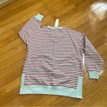 C&C California  women’s slouchy oversized striped sweatshirt teal red Sz XLarge Photo 8