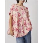 Free People We The Moon City Oversized Tunic Top Women XS Floral Pink Boho Linen Photo 1