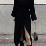 ZARA  Size XL Dress Plunging V-Neck Ruch Draped Waist Midi Black Limited Edition Photo 1