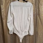 EXPRESS  White Silky Button Down Long Sleeve Bodysuit Blouse Medium Photo 1