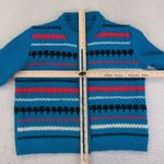 Vintage Womens Knit Cardigan Striped Teal Blue Sweater Button Front Jacket Large Photo 5