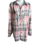 Pink and Gray Plaid Long Sleeve Oversized Button Down Shirt Size L Photo 1