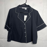 Jason Wu NEW  Pajama Top Womens Medium Black Satin Sleep Button Front Medium Photo 0