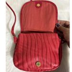 Vintage Red Leather Crossbody Bag Small Purse Flap Vertical Pleated Design Photo 3