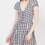 Ralph Lauren Denim & Supply Navy Blue Gingham Short Sleeve Lace Up Mini Dress 10 Photo 0