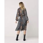 Summum Midi Dress with Ikat print Long Sleeve Flowy Boho Cinched Tie Waist S Black Photo 1
