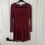 Reformation Coen Jersey Knit Long Sleeve Square Neck Mini Dress Chianti Medium Photo 2