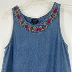 Vintage Agapo Denim Midi Dress Floral Embroidered Sleeveless Side Slits Size M Blue Size M Photo 1