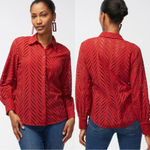 Chico's Chico’s Poplin Cutwork Shirt Button Front Longsleeve Lace in Rust Orange Size 6 Photo 1