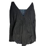 Free People Women's S Plunge Neck Linen Blend Draped Blouse Top Black Lagenlook Photo 5