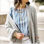 CAbi  Linen #5343‎ Wing Blue Seersucker Striped Tunic Top Womens Size S Short Slv Photo 2