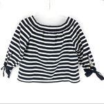 J.Crew Off the Shoulder Navy and White Striped Top with Tie Sleeve Detail S Photo 1