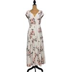 Free People  All I Got Floral‎ Maxi Dress V Neck Short Sleeve Tie Waist Boho Photo 2
