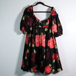 Kate Spade Beau Satin Puff Sleeve Bow Ruched A Line Mini Dress Just Rosy Print Photo 4