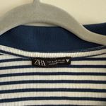 ZARA Blue and White Striped V Neck Polo Collared Cropped Baby Tee Photo 3