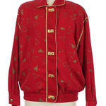 Vintage 80s 90s Bomber Jacket Bright Red Gold Geometric All Over Pattern AOP SzM Size M Photo 0