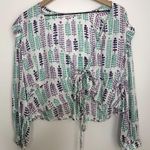 India Collection Emerson Fry Longsleeve Front Tie Ruffle Top Womens Small White Photo 0