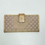 Gucci GG Canvas Wallet Purple Monogram Beige Leather Trim Snap Closure Photo 4