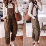 Aerie Werk & Play Brown Corduroy Bib Overalls Size Medium Raw Frayed Hem Casual Photo 10
