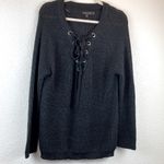 Love Tree  New Black Marbled Tie Neck Lace Up Long Sleeve Sweater A121 Photo 2