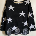 Military Hippie  Blackw/White Stars Front&Back Distressed on Hem Sweater A210 Photo 0
