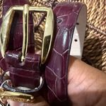 Etienne Aigner NWT  VTG 90s‎ Burgundy Croc-Embossed Leather Belt Gold Tone Detail Photo 1