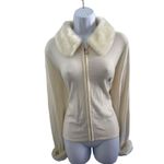 Ny Collection Beige Zip Up Faux Fur Collared Fitted Style Jacket Size Medium Photo 1