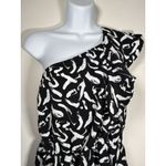 GILLI One Shoulder Black and White Ruffle Cinch Waist Top Quiet Luxury Large Photo 1