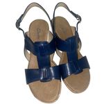 Clarks Women's Size 8.5 M Navy Blue Cork Wedges Leather T-Back Slingback Sandal Photo 2