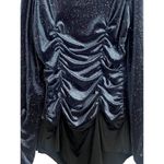ZARA Velvet Glitter Ruched Longsleeve Mock Neck Bodysuit Snap Crotch M Navy Blue Photo 8